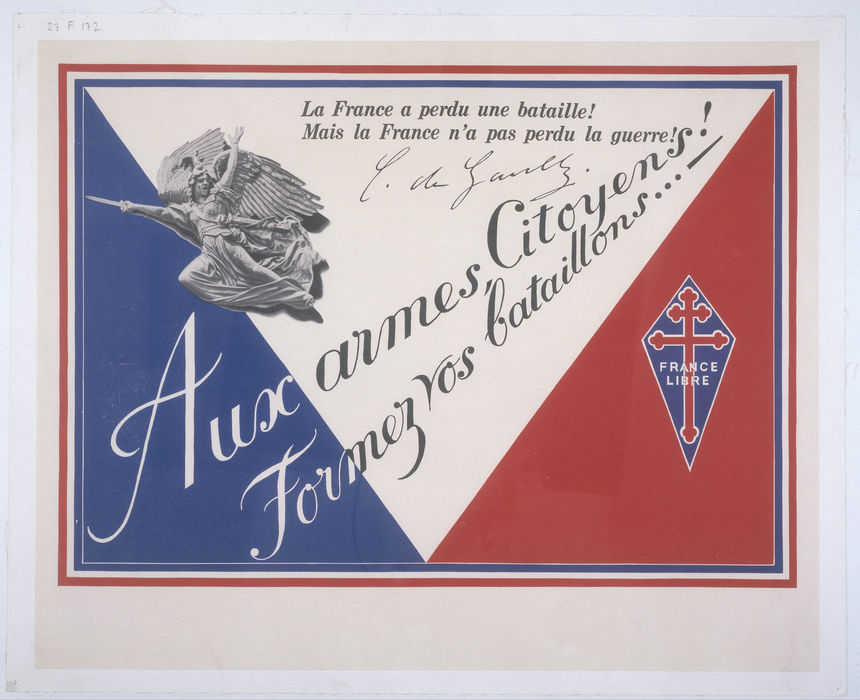 Affiche présentant l'extrait d'un message radiophonique du général de Gaulle. 1942 - 23Fi132