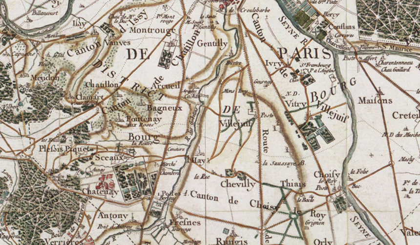 Extrait de la Carte de Cassini conservée au service historique de l’armée de terre. Consultable sur le géoportail de l’IGN , et sur le site http://cassini.ehess.fr/cassini/fr/html/1_navigation.php
