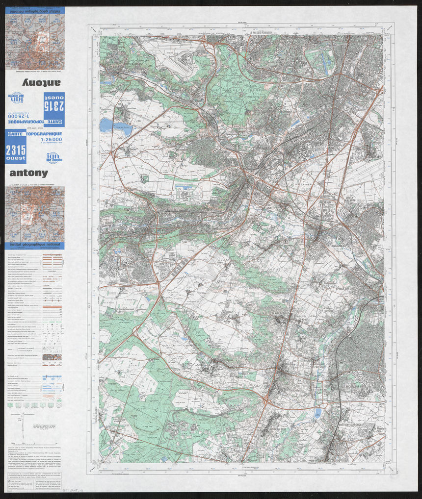 Carte de la région parisienne au 1/25 000, détail d'Antony