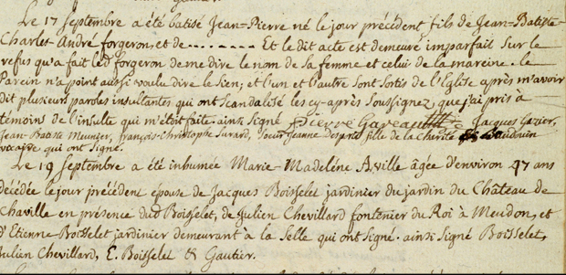 Acte de baptême, Chaville, 1735.