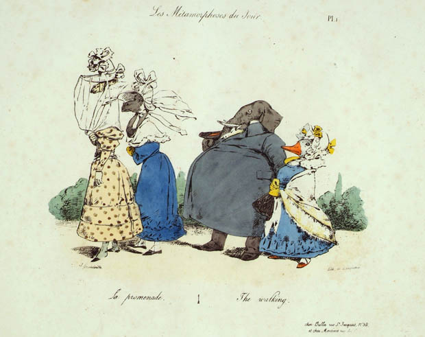 Grandville, Métamorphoses du Jour : La promenade,1829, 2FI5/37