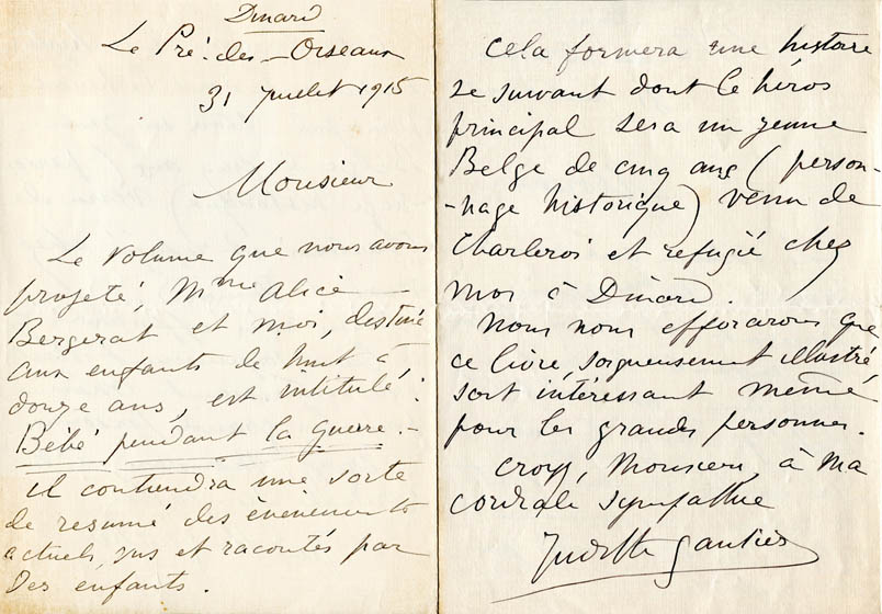 Judith Gautier, lettre autographe signée, 31 juillet 1915 ; coll. E. Bertin.